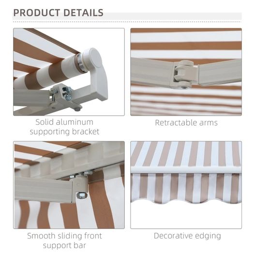 10' x 8' Manual Retractable Sun Shade Patio Awning