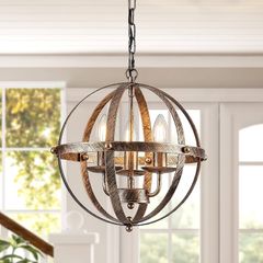 Pendant Light Industrial Globe Farmhouse Lighting Vintage Chandelier Spherical Hanging Ceiling Fixture for Kitchen Island Dining Table E14 Bronze 3 Light