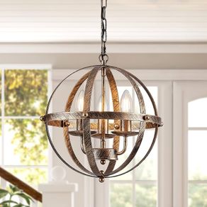 Pendant Light Industrial Globe Farmhouse Lighting Vintage Chandelier Spherical Hanging Ceiling Fixture for Kitchen Island Dining Table E14 Bronze 3 Light