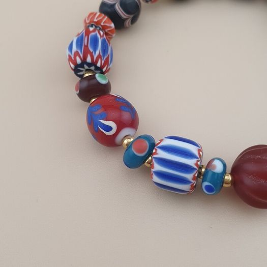 Vintage Venetian style Mix Chevron & Trade Glass beads Bracelet