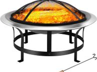 main image for ad Outdoor Fire Pit Bowl &amp; Chiminea Patio Heater  Large 50x50cm Garden Fireplace &amp; BBQ Grill with Mesh Lid, Poker &amp; Grate"