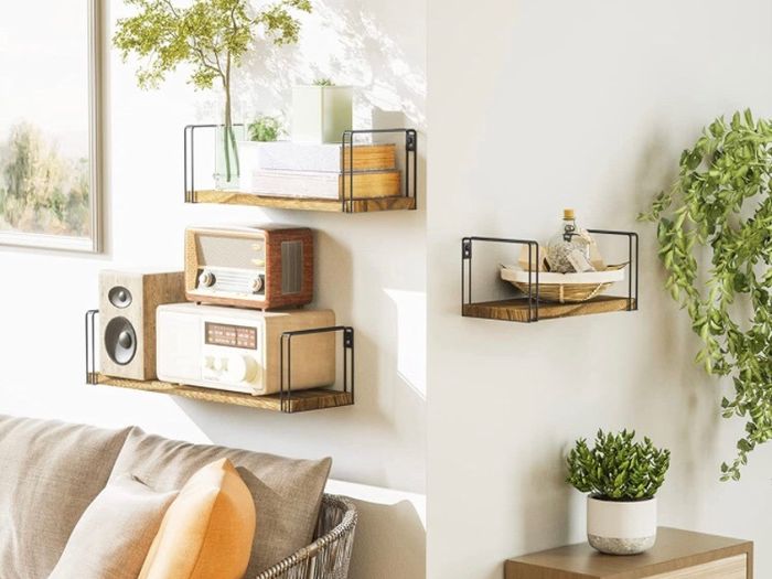 Rustic Floating Shelves, Decorative Wood Wall Shelves Set of 3, Wall Mounted Storage Shelves for Bedroom, Living Room, Kitchen, Bathroom, Office and More Carbonized Black (MULTIPLE COLOURS)
