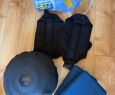 Ankle weights + balance disc + yoga blocks