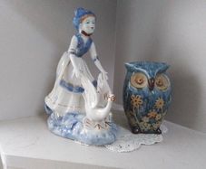 Blue/White Ornament Girl with Goose