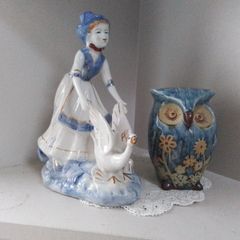 Blue/White Ornament Girl with Goose