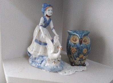 Blue/White Ornament Girl with Goose