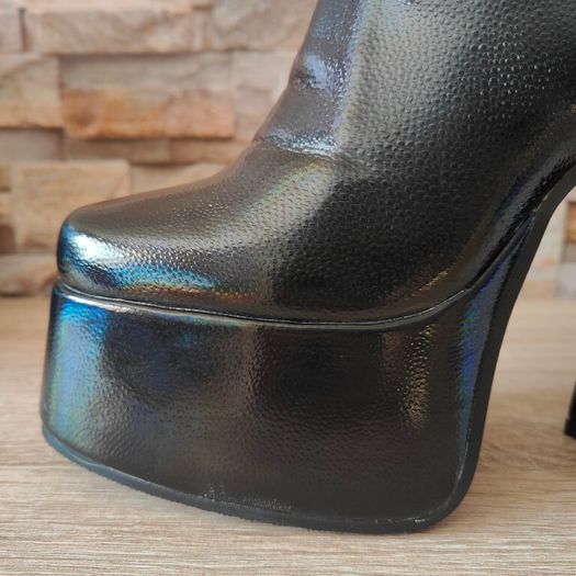 Black Chameleon Waterproof Ultra High Platform  Ankle Boots, size 40