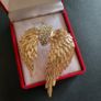 Gold Tone Angel Wing Brooch with Sparkling Crystals Large Guardian Angel Pin Badge Statement Broach Image 2