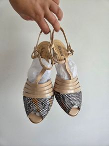 Beige Snakeskin Peep Toe Heels Size 40 EU
