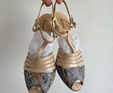 Beige Snakeskin Peep Toe Heels Size 40 EU