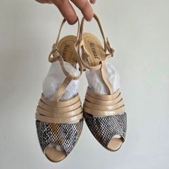 Beige Snakeskin Peep Toe Heels Size 40 EU