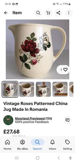 Vintage Roses Patterned Jug Made In Romania