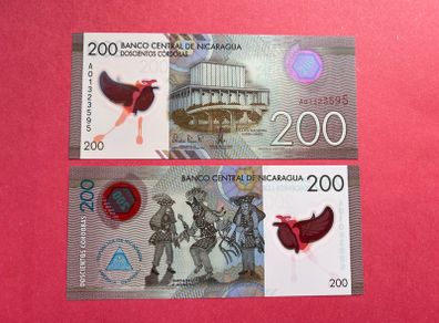 Nicaragua  200  Cordobas. 2015  Pick 213.  UNC  Polymer Plastic