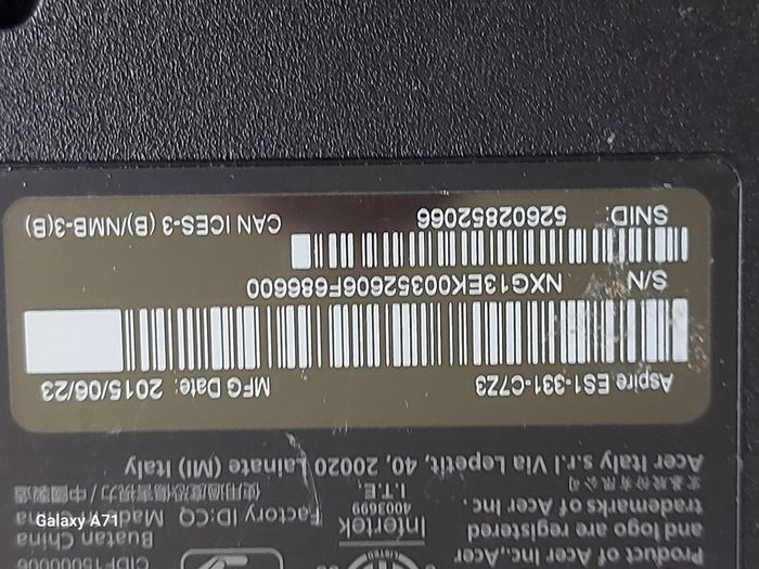 ACER Aspire ES 13 Model ES1-331-C7Z3. 4GB Ram, 32GB HDD, Windows 8, Intel Celeron CPU N3050, 1.6GHz. Chrome, VLC, etc