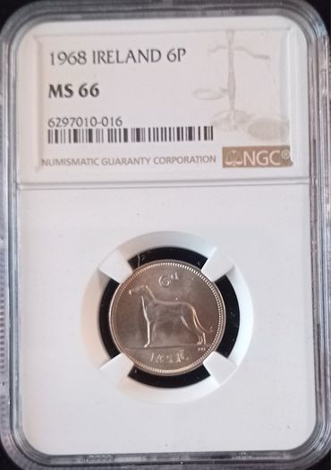 1968 Ireland 6pence Coin NGC MS66 Top Graded