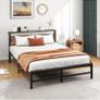 5ft King Metal Platform Bed Frame with Wooden Storage Shelf Headboard, 150x200 cm Image 2
