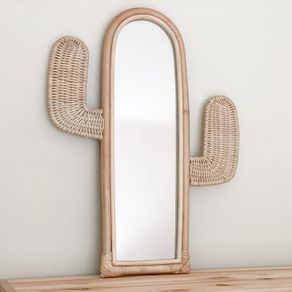 Boho Rattan Mirror Cactus Shape