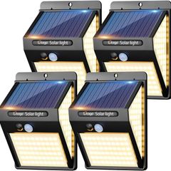 4 Pack 140LED Solar Security Lights Outdoor, Solar Motion Sensor Lights
