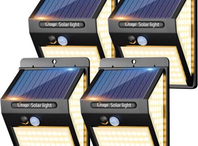 4 Pack 140LED Solar Security Lights Outdoor, Solar Motion Sensor Lights