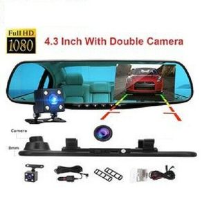 Dual Lens Car Camera Video Recorder DVR Dash Cam 1080P Rearview Mirror Black