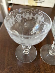 Antique Anglo Irish Cut Crystal Wine Glass Rummer Etched Grape Vine 19th
