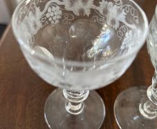 Antique Anglo Irish Cut Crystal Wine Glass Rummer Etched Grape Vine 19th