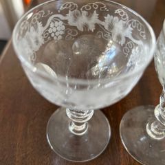 Antique Anglo Irish Cut Crystal Wine Glass Rummer Etched Grape Vine 19th