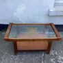 Rare beautiful glass topped vintage wooden coffee table Image 2