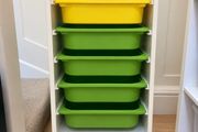 ikea unit with boxes