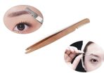Professional Eyebrow Tweezers with Comb ingrown Hair Plucking Eyelashes Extension Tweezers Personal Grooming Instruments Stainless Steel from Real Edge (Copper)