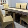 marble dining table and leather chairs Image 2