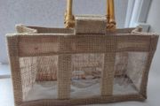 Jute gift bags with 3 clear windows and handles