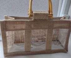 Jute gift bags with 3 clear windows and handles