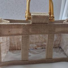 Jute gift bags with 3 clear windows and handles