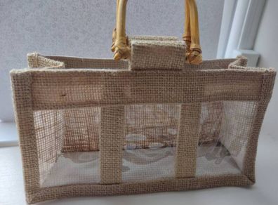 Jute gift bags with 3 clear windows and handles