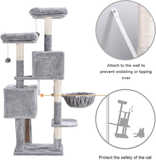 Cat Tree, 147 cm cat tower, Multi-Leve cat condo, Gray