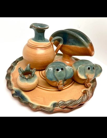 Ceramic Condiment Set with Elephants