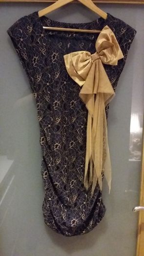 Brand New. Navy and gold lace dress