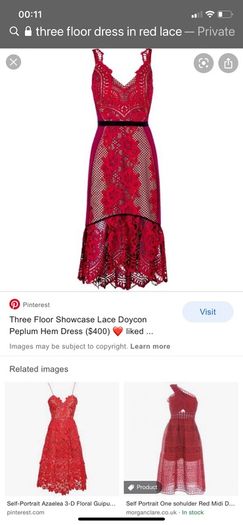 Three Floor Dress in Red lace, perfect condition , UK 12.