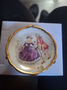 Vintage Limoges France Miniature Plate Jean Feuillade Courting Couple with Stand 5cm