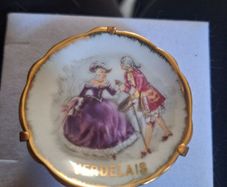 Vintage Limoges France Miniature Plate Jean Feuillade Courting Couple with Stand 5cm