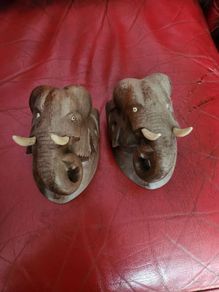 Heavy wooden hanging elephant heads