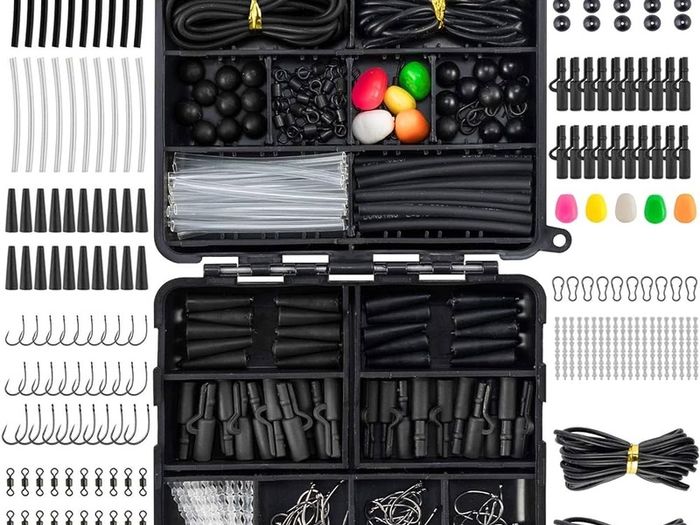 NEW SALE | 278pcs Carp Fishing Tackle Job Lot in Box Clips Hooks Quick Change Swivel Links Shrink Tubes Corn Rubbers Terminal Tackles Green Black