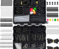 NEW SALE | 278pcs Carp Fishing Tackle Job Lot in Box Clips Hooks Quick Change Swivel Links Shrink Tubes Corn Rubbers Terminal Tackles Green Black