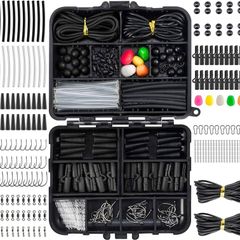 NEW SALE | 278pcs Carp Fishing Tackle Job Lot in Box Clips Hooks Quick Change Swivel Links Shrink Tubes Corn Rubbers Terminal Tackles Green Black