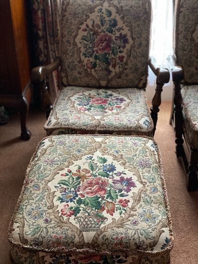 Ercol Victorian Tapestry Revival Old Colonial Yorshire Tall back Armchairs Set