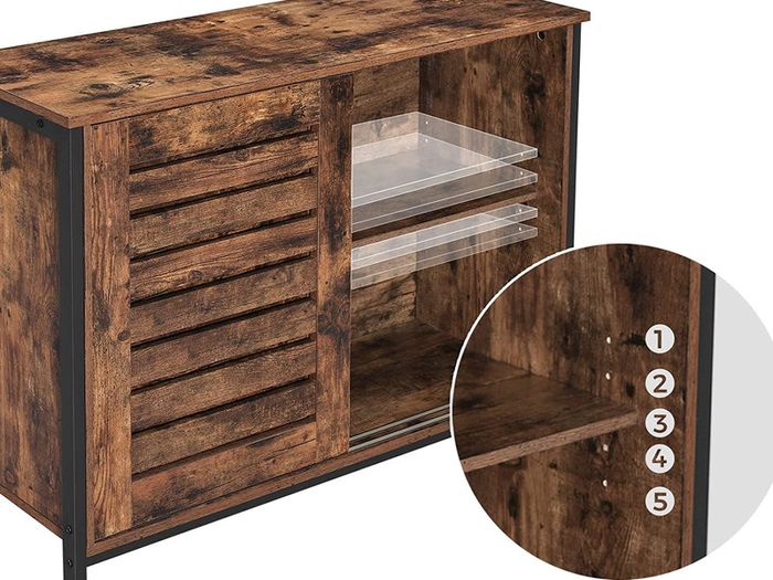 _Sideboard Cabinet with Sliding Doors, Living Room, Hallway, Kitchen, Home Office, Steel Frame, Industrial Style, Vintage Brown-Black