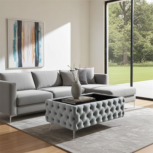 Velvet coffee table with glass