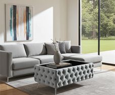Chester Lux Coffee Table Velvet Rectangle 103x63x45cm with Glass