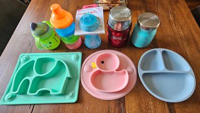 Baby Toddler bottles, plates & thermos Flask bundle